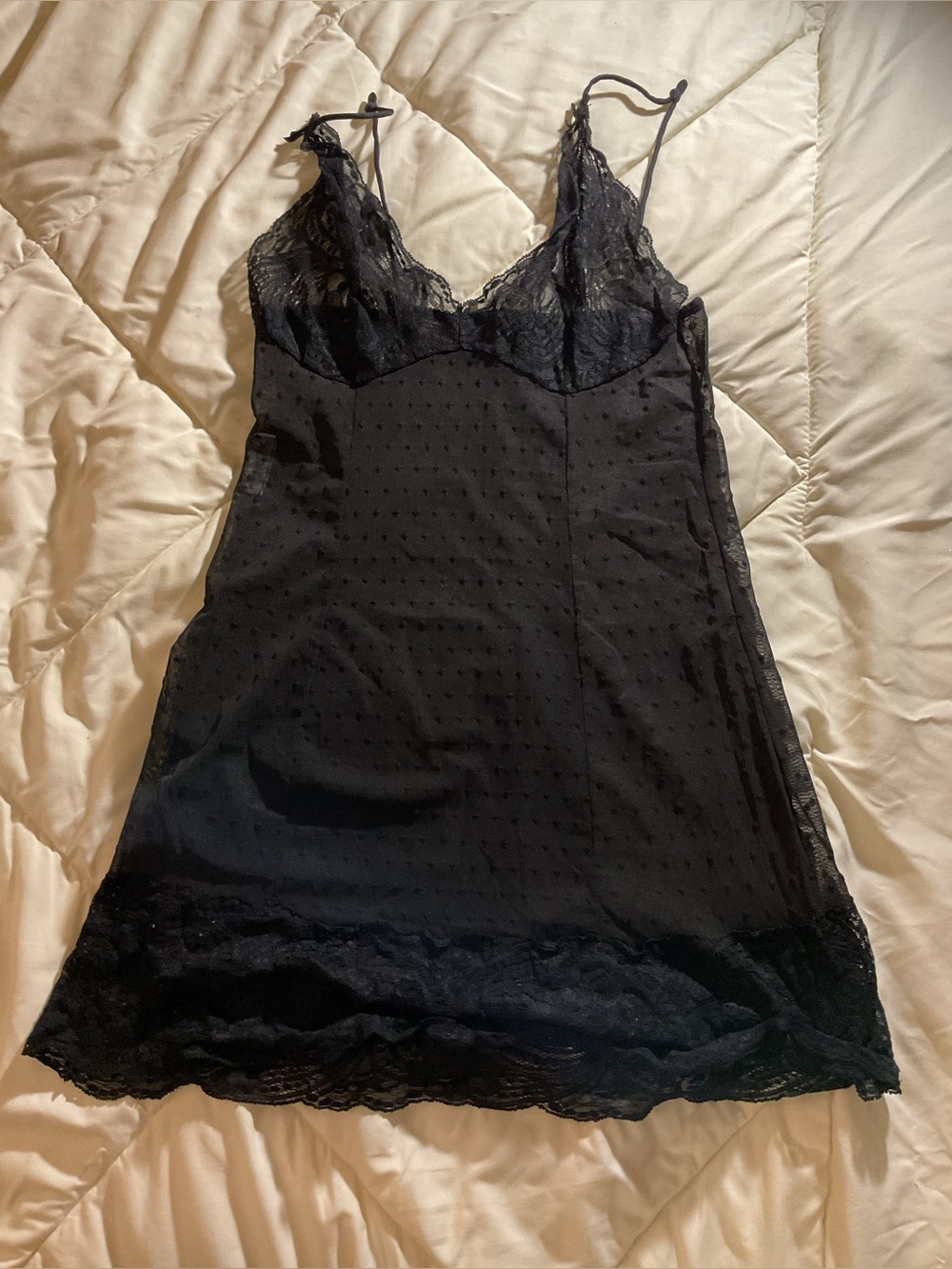 Saks Fifth Avenue Black Lace-Trim Slip Dress